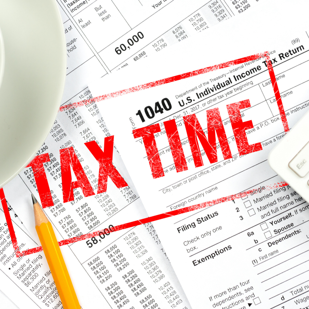 1040 forms stamped with "TAX TIME" in red