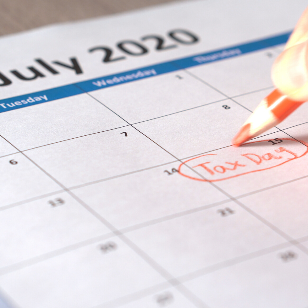 July 15 2020 Tax Day circled on a calendar