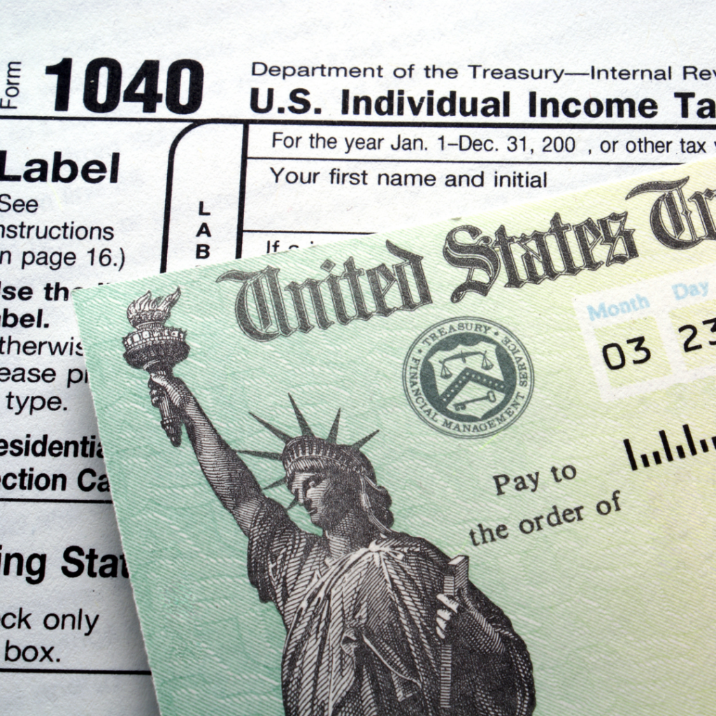 tax form 1040 and a United States money order